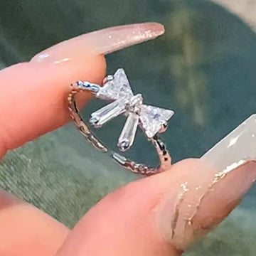 DAIIIBABYYY  -  Sweet Fashion Zircon Bowknot Rings for Women Girls Y2K Crystal Silver Color Adjustable Opening Ring Wedding Party Jewelry Gifts